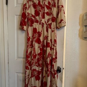 Floral Red and Cream Maxi Dress